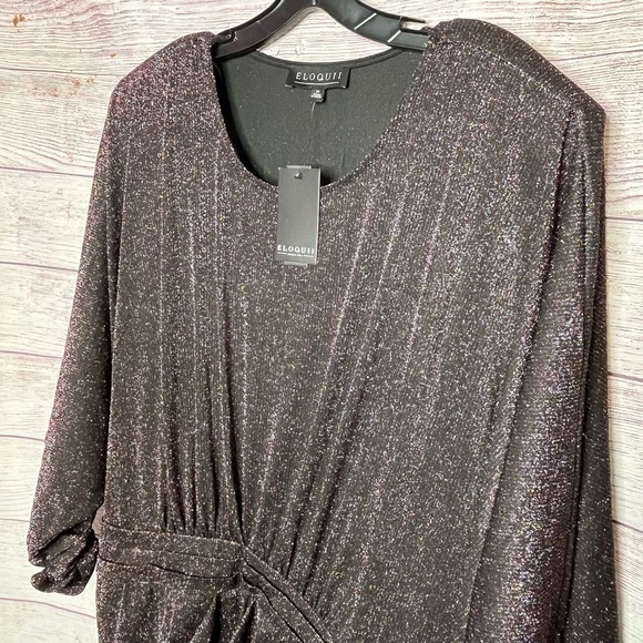 Eloquii Dress Dolman Sleeves Tulip Hem Lurex Metallic Sparkly Black New Size 24 - Picture 7 of 15